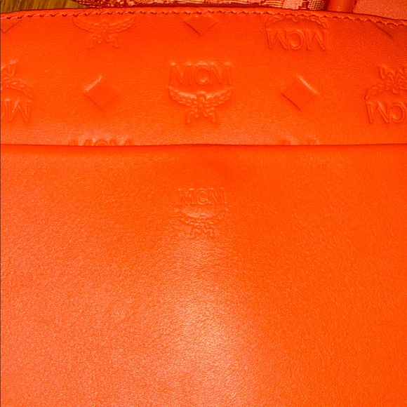 MCM Essentials Hot Coral Monogram Leather Crossbody - Picture 15 of 16